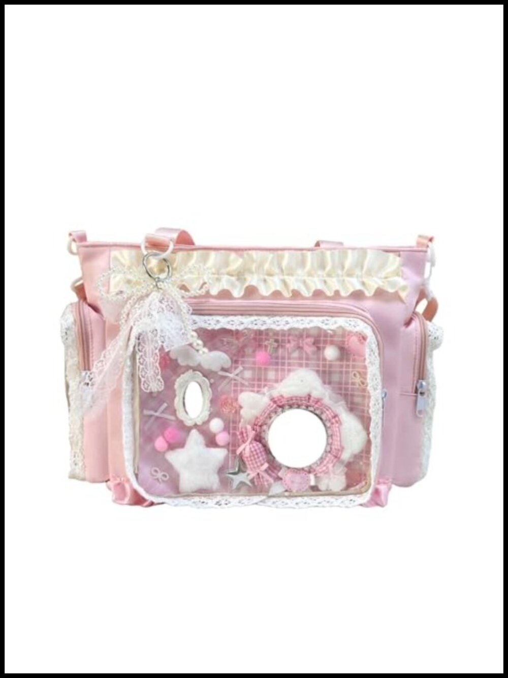 Lace Ita Bag Ruffle Shoulder Purse Pin Display Bag with Insert Anime Badge